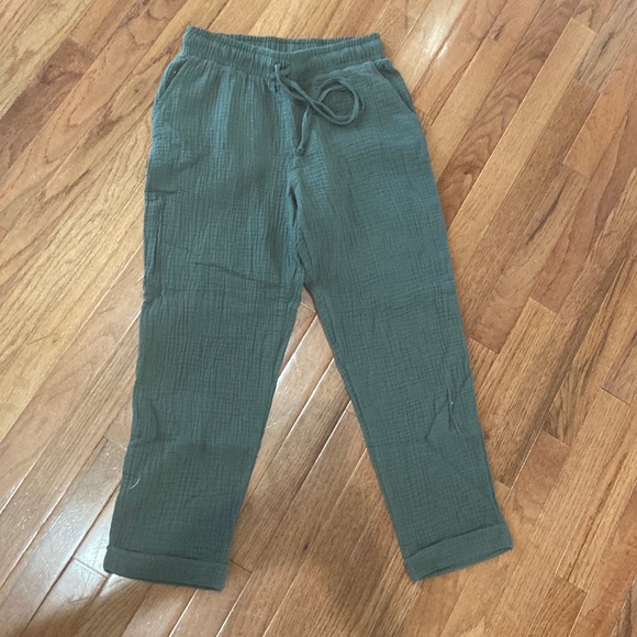 NWT Evereve Roan+Ryan Green Cedric Trouser Cotton Crop Pants - Picture 2 of 11